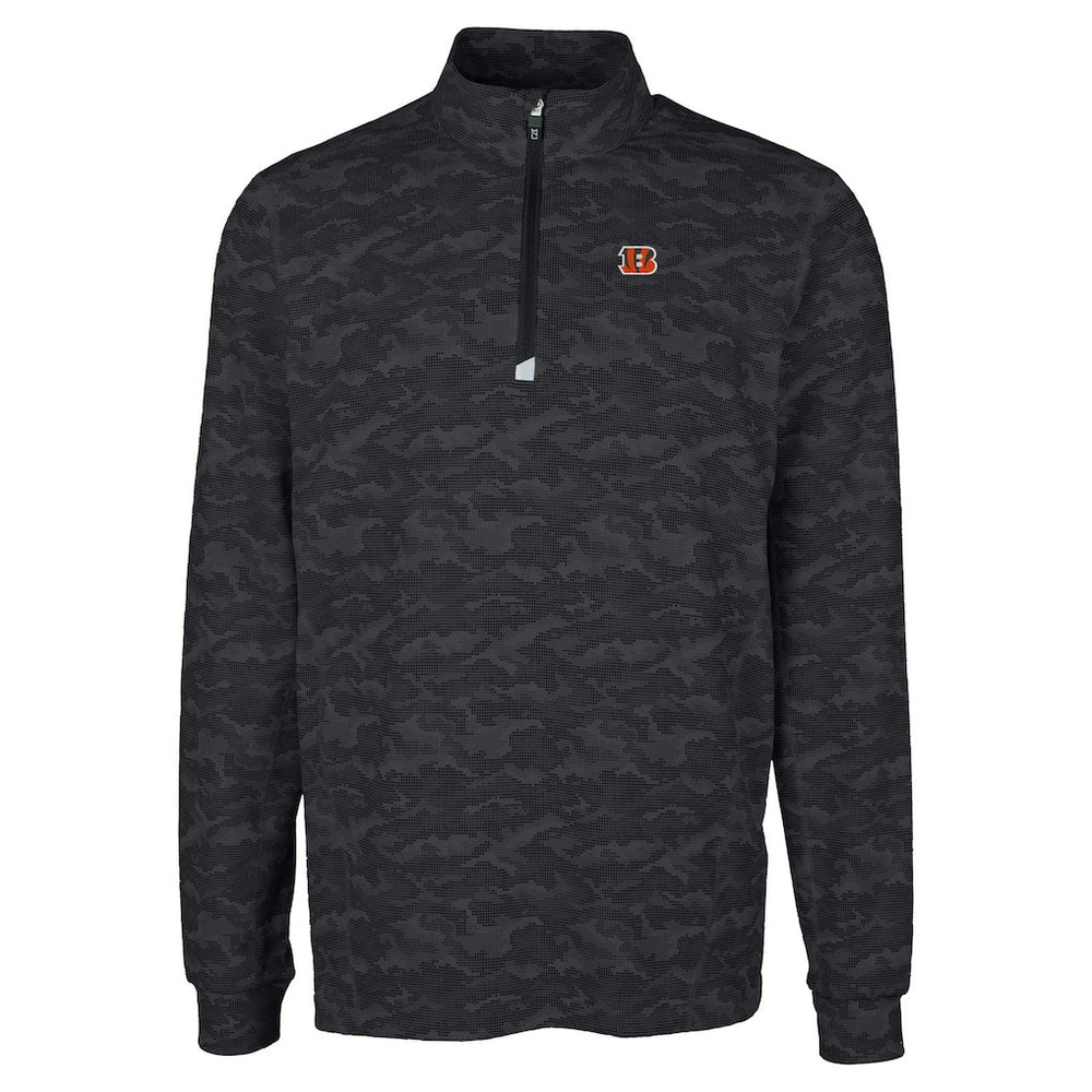 Cincinnati Bengals Cutter & Buck Big & Tall Traverse Eco Camo Tri-Blend DryTec Quarter-Zip Jacket - Black - NFL
