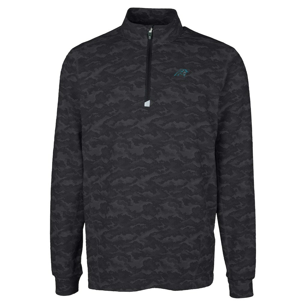 Carolina Panthers Cutter & Buck Big & Tall Traverse Eco Camo Tri-Blend DryTec Quarter-Zip Jacket - Black - NFL