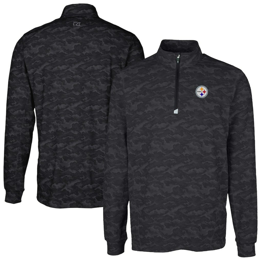 Pittsburgh Steelers Cutter & Buck Big & Tall Traverse Eco Camo Tri-Blend DryTec Quarter-Zip Jacket - Black - NFL