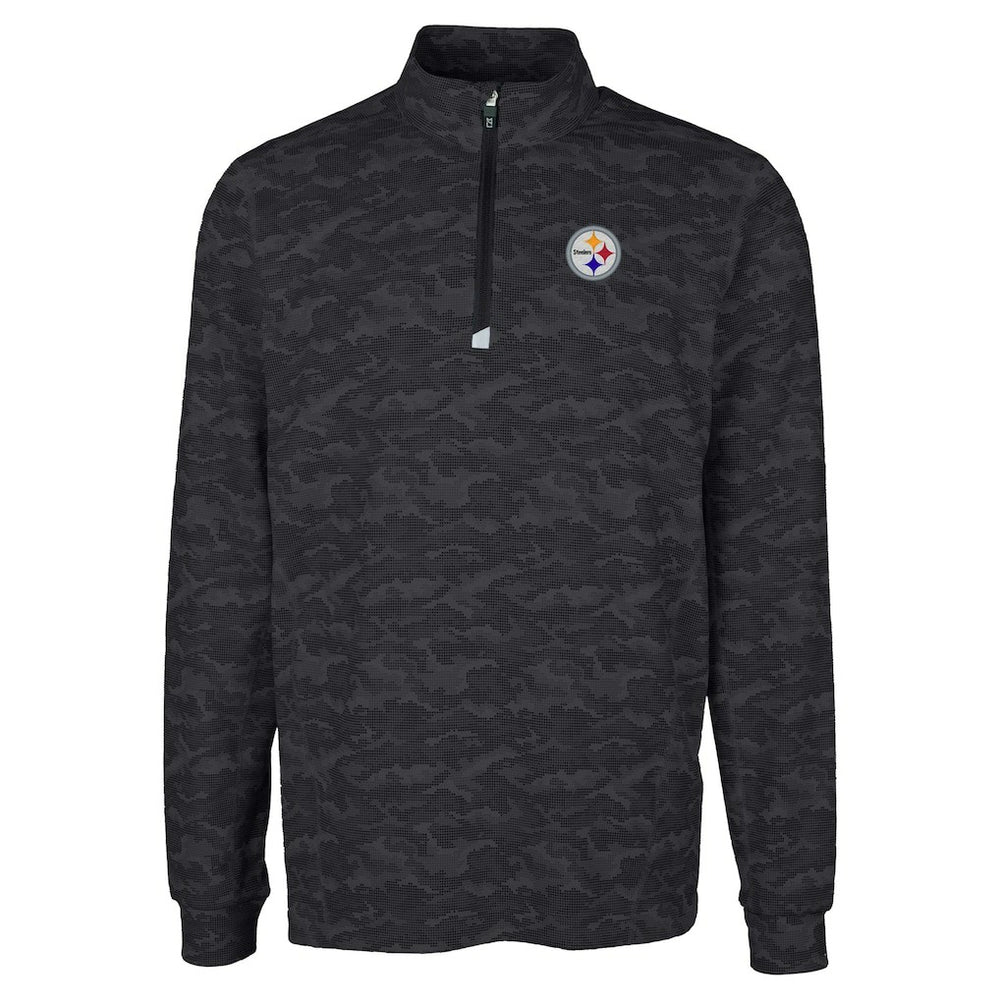 Pittsburgh Steelers Cutter & Buck Big & Tall Traverse Eco Camo Tri-Blend DryTec Quarter-Zip Jacket - Black - NFL
