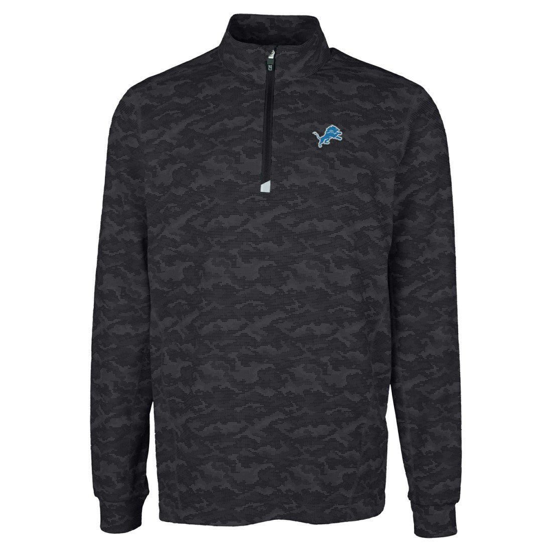 Detroit Lions Cutter & Buck Big & Tall Traverse Eco Camo Tri-Blend DryTec Quarter-Zip Jacket - Black - NFL
