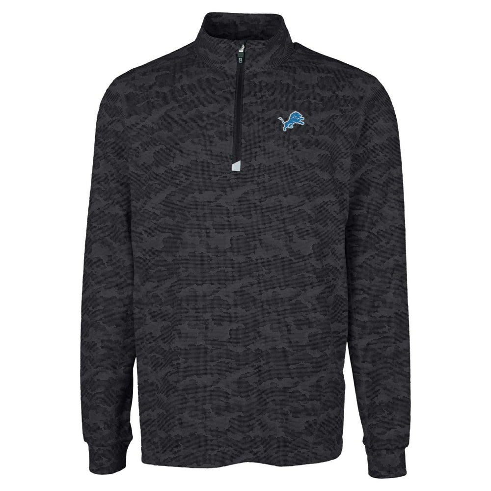 Detroit Lions Cutter & Buck Big & Tall Traverse Eco Camo Tri-Blend DryTec Quarter-Zip Jacket - Black - NFL