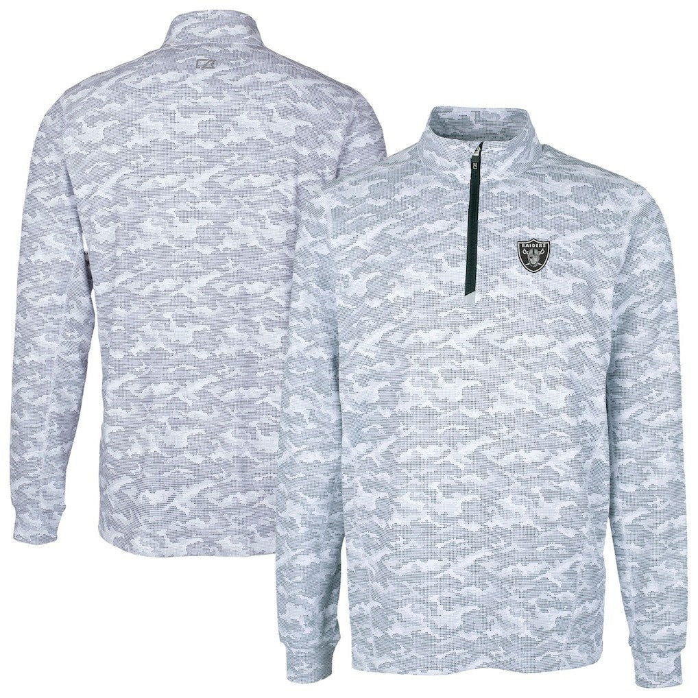 Las Vegas Raiders Cutter & Buck Big & Tall Traverse Eco Camo Tri-Blend DryTec Quarter-Zip Jacket - Charcoal - NFL