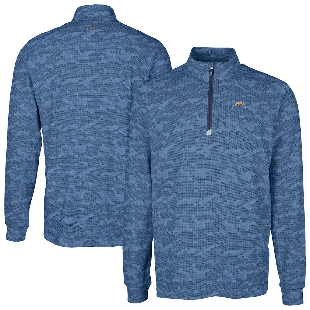 Los Angeles Chargers Cutter & Buck Big & Tall Traverse Eco Camo Tri-Blend DryTec Quarter-Zip Jacket - Navy - NFL
