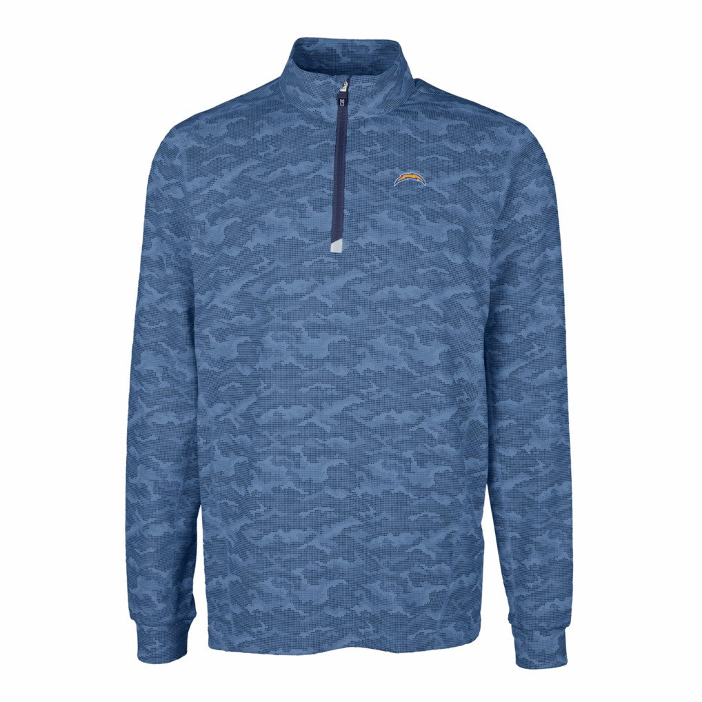 Los Angeles Chargers Cutter & Buck Big & Tall Traverse Eco Camo Tri-Blend DryTec Quarter-Zip Jacket - Navy - NFL
