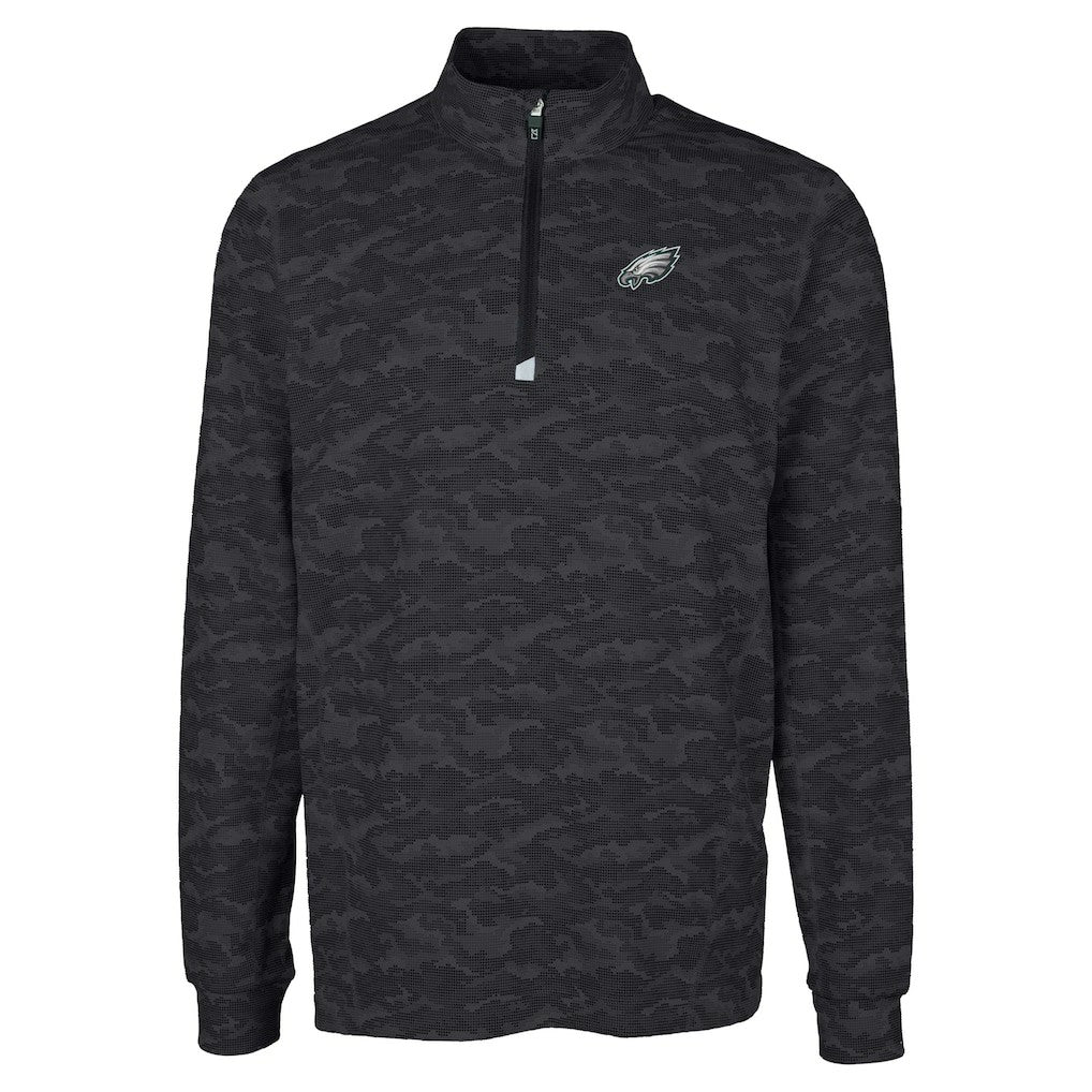 Philadelphia Eagles Cutter & Buck Big & Tall Traverse Eco Camo Tri-Blend DryTec Quarter-Zip Jacket - Black - NFL