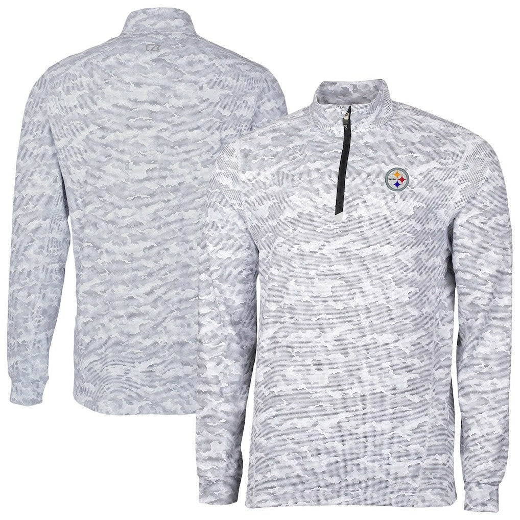 Pittsburgh Steelers Cutter & Buck Big & Tall Traverse Eco Camo Tri-Blend DryTec Quarter-Zip Jacket - Charcoal - NFL