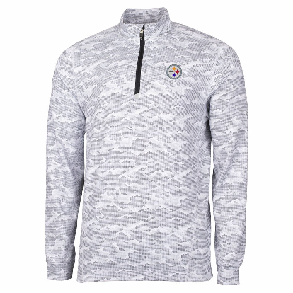 Pittsburgh Steelers Cutter & Buck Big & Tall Traverse Eco Camo Tri-Blend DryTec Quarter-Zip Jacket - Charcoal - NFL