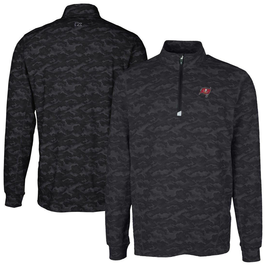 Tampa Bay Buccaneers Cutter & Buck Big & Tall Traverse Eco Camo Tri-Blend DryTec Quarter-Zip Jacket - Black - NFL