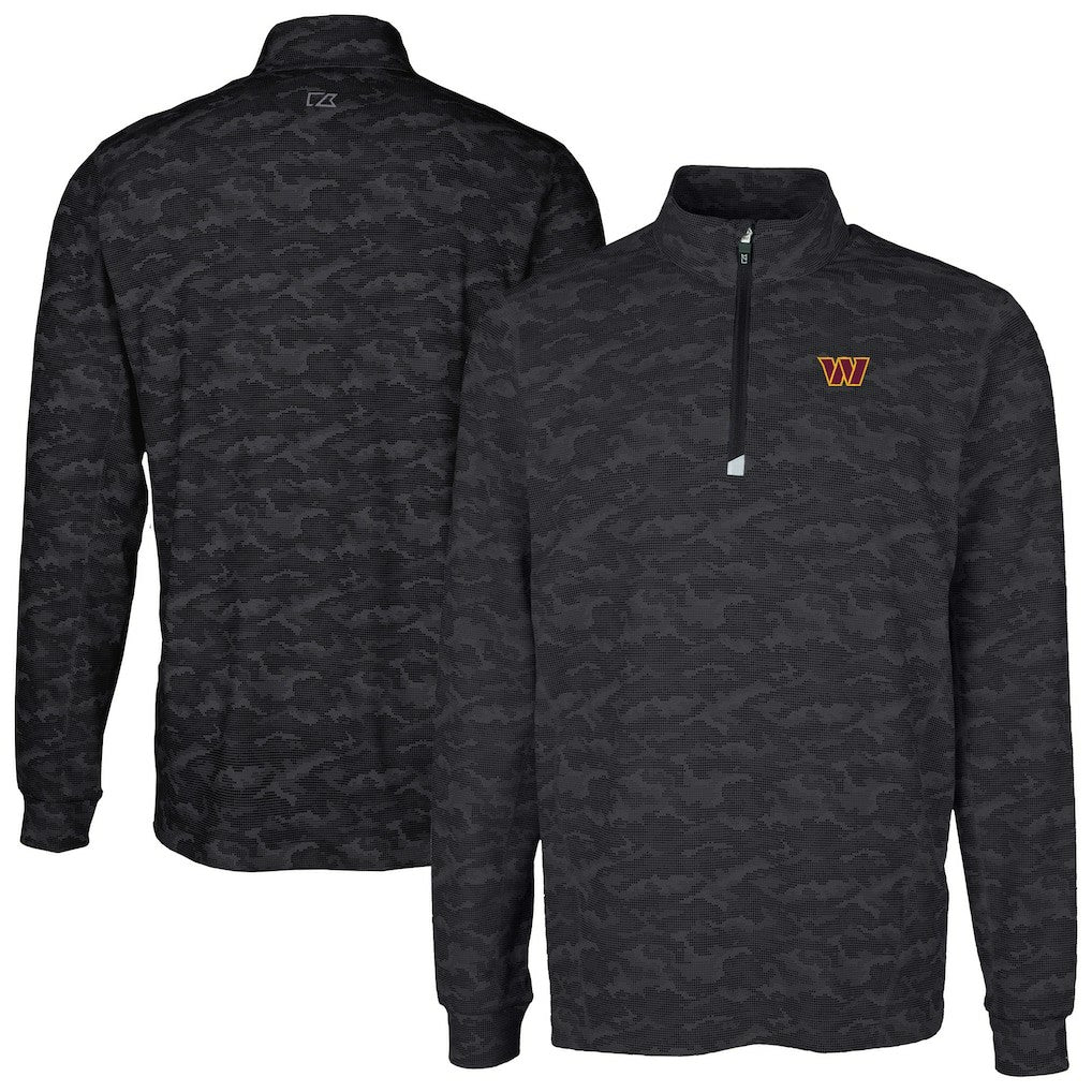 Washington Commanders Cutter & Buck Big & Tall Traverse Eco Camo Tri-Blend DryTec Quarter-Zip Jacket - Black - NFL