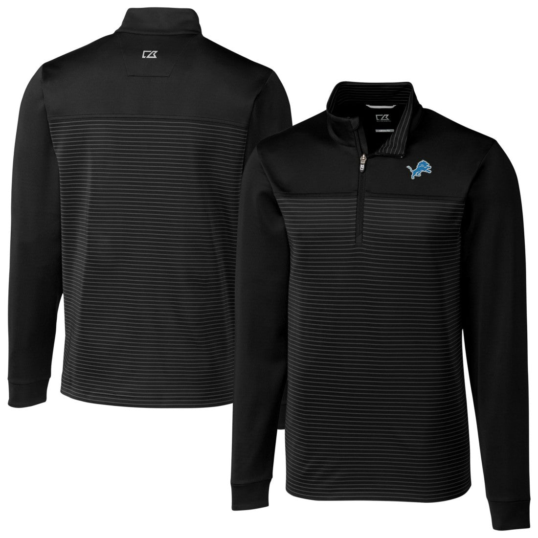 Detroit Lions Cutter & Buck Traverse Eco Stripe Tri-Blend DryTec Quarter-Zip Jacket - Black - NFL