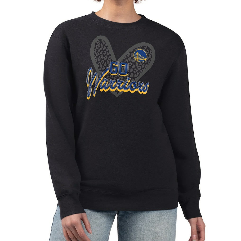 Golden State Warriors G-III 4Her by Carl Banks Women's Leopard Heart Fleece Pullover Sweatshirt Black