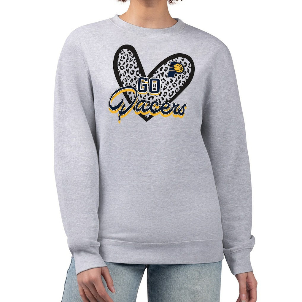 Indiana Pacers G-III 4Her by Carl Banks Women's Leopard Heart Fleece Pullover Sweatshirt Heather Gray