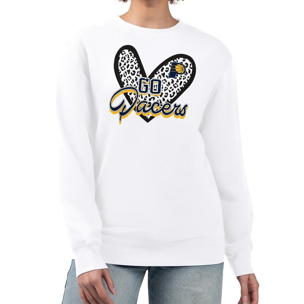 Indiana Pacers G-III 4Her by Carl Banks Women's Leopard Heart Fleece Pullover Sweatshirt White