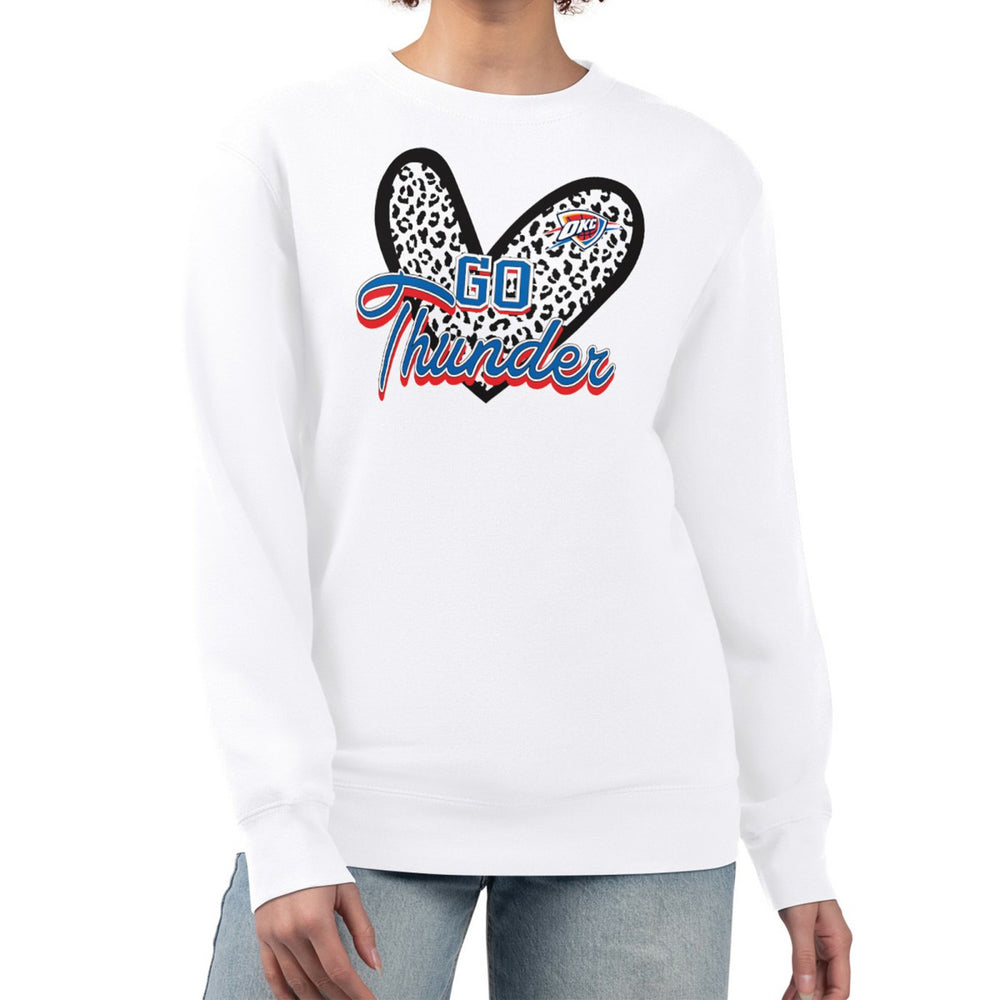 Oklahoma City Thunder G-III 4Her by Carl Banks Women's Leopard Heart Fleece Pullover Sweatshirt White