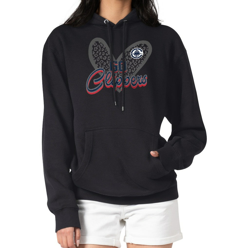 LA Clippers G-III 4Her by Carl Banks Women's Leopard Heart Graphic Fleece Pullover Hoodie Black