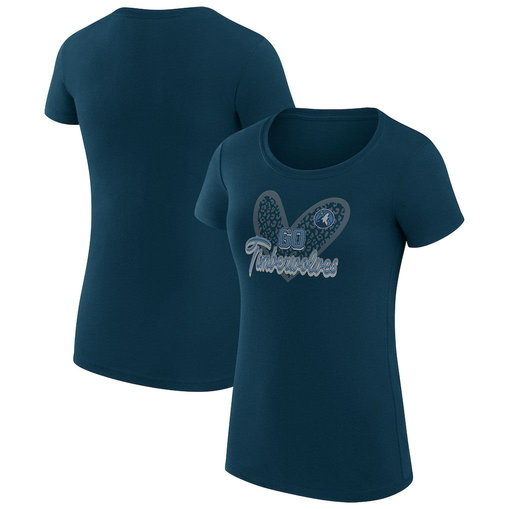 Minnesota Timberwolves G-III 4Her by Carl Banks Women's Super-Slim Fit Lightweight Leopard Heart T-Shirt Navy