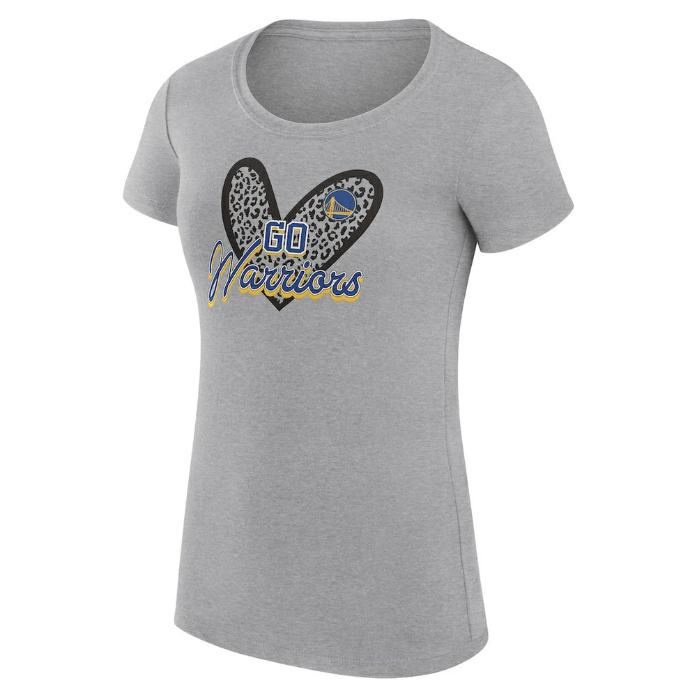Golden State Warriors G-III 4Her by Carl Banks Women's Super-Slim Fit Lightweight Leopard Heart T-Shirt Heather Gray