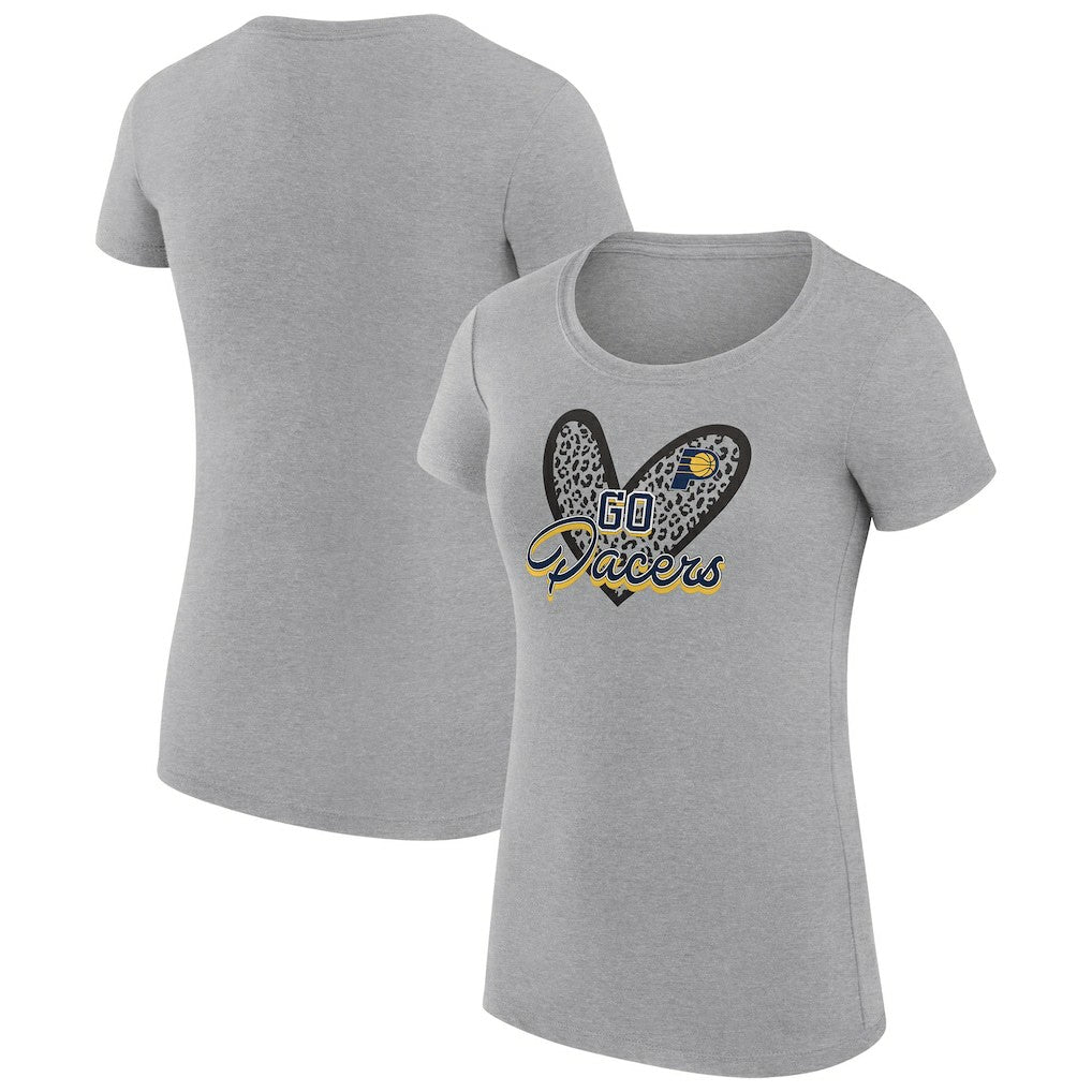 Indiana Pacers G-III 4Her by Carl Banks Women's Super-Slim Fit Lightweight Leopard Heart T-Shirt Heather Gray