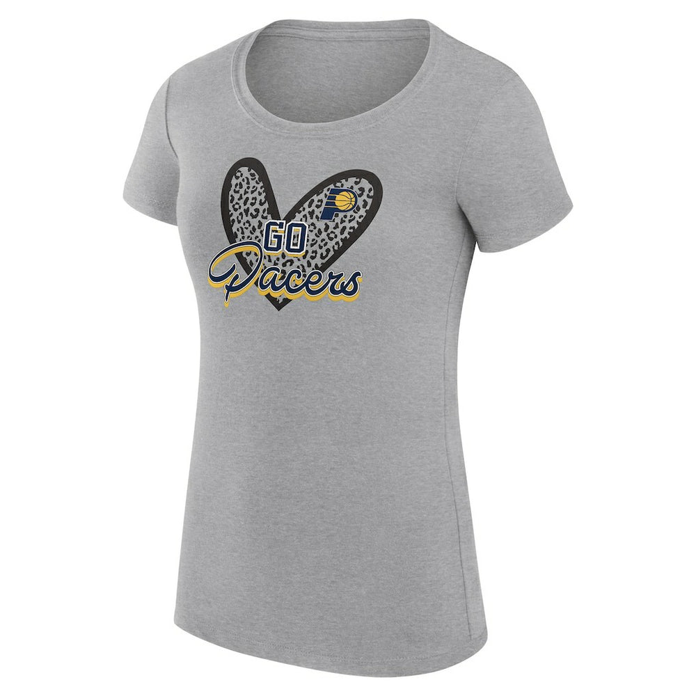 Indiana Pacers G-III 4Her by Carl Banks Women's Super-Slim Fit Lightweight Leopard Heart T-Shirt Heather Gray