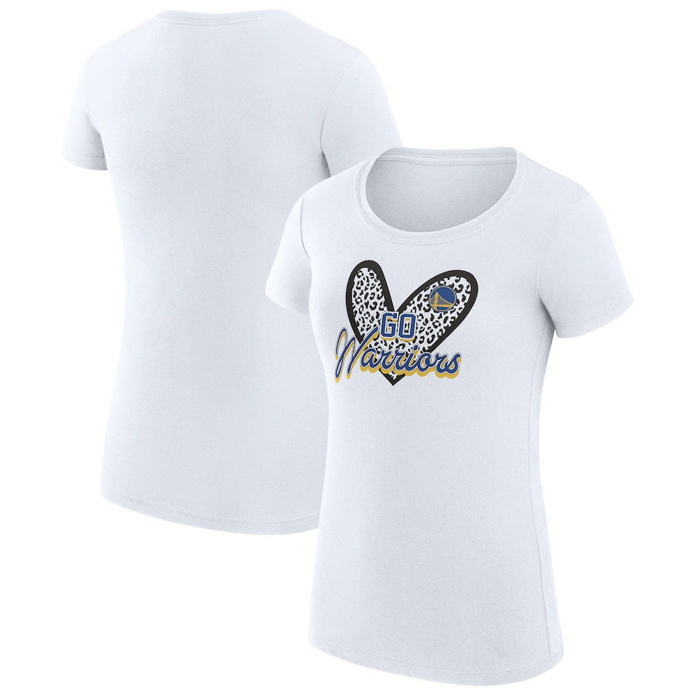 Golden State Warriors G-III 4Her by Carl Banks Women's Super-Slim Fit Lightweight Leopard Heart T-Shirt White