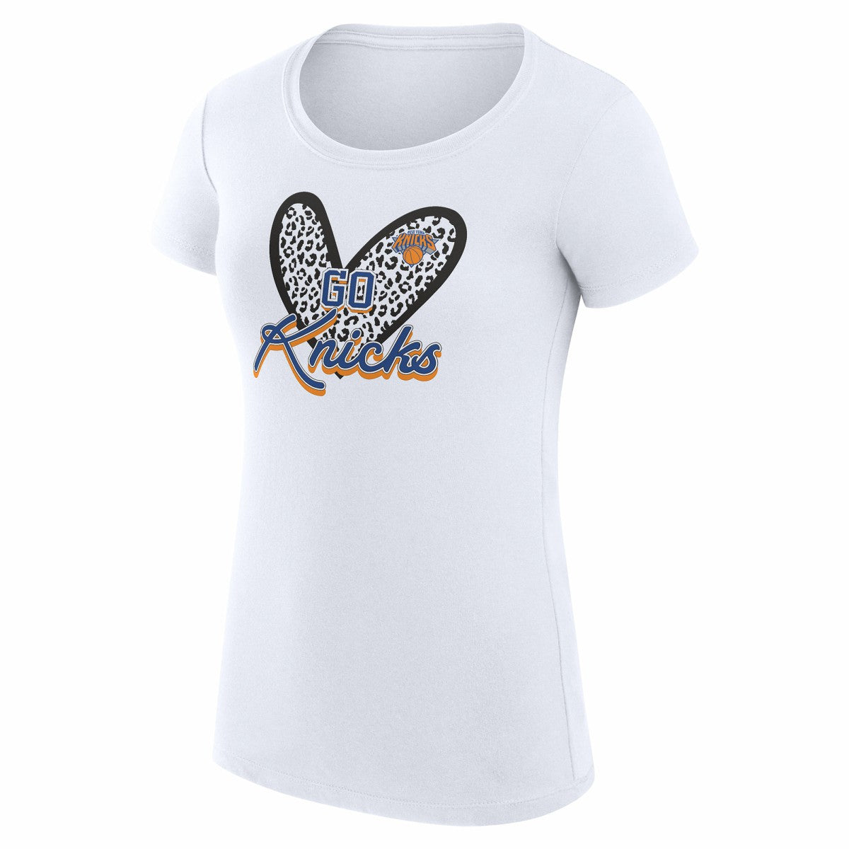 New York Knicks G-III 4Her by Carl Banks Women's Super-Slim Fit Lightweight Leopard Heart T-Shirt White