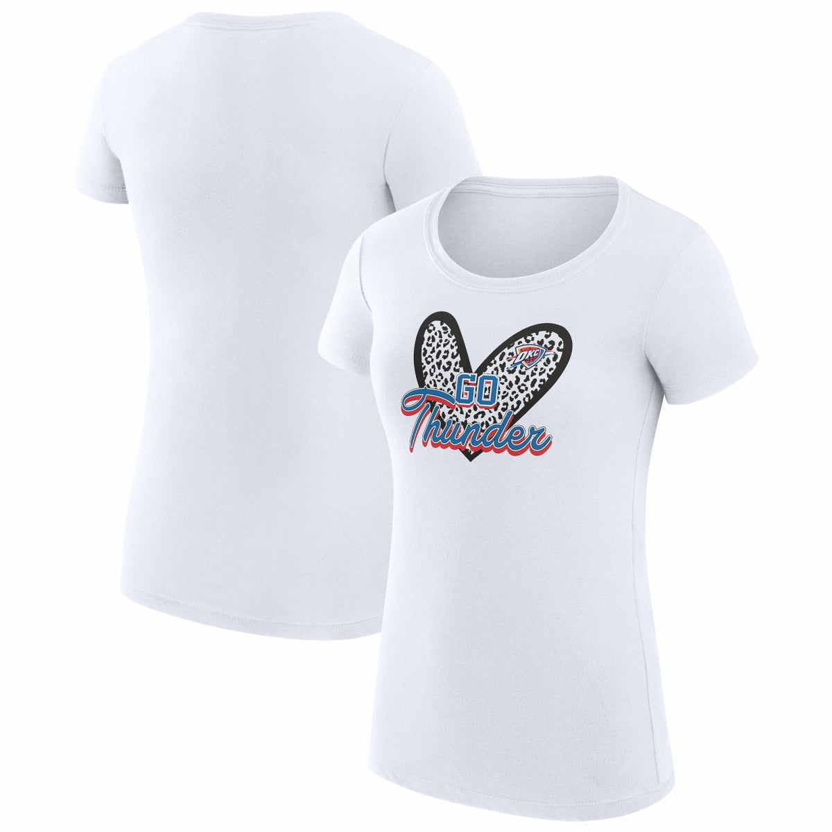 Oklahoma City Thunder G-III 4Her by Carl Banks Women's Super-Slim Fit Lightweight Leopard Heart T-Shirt White