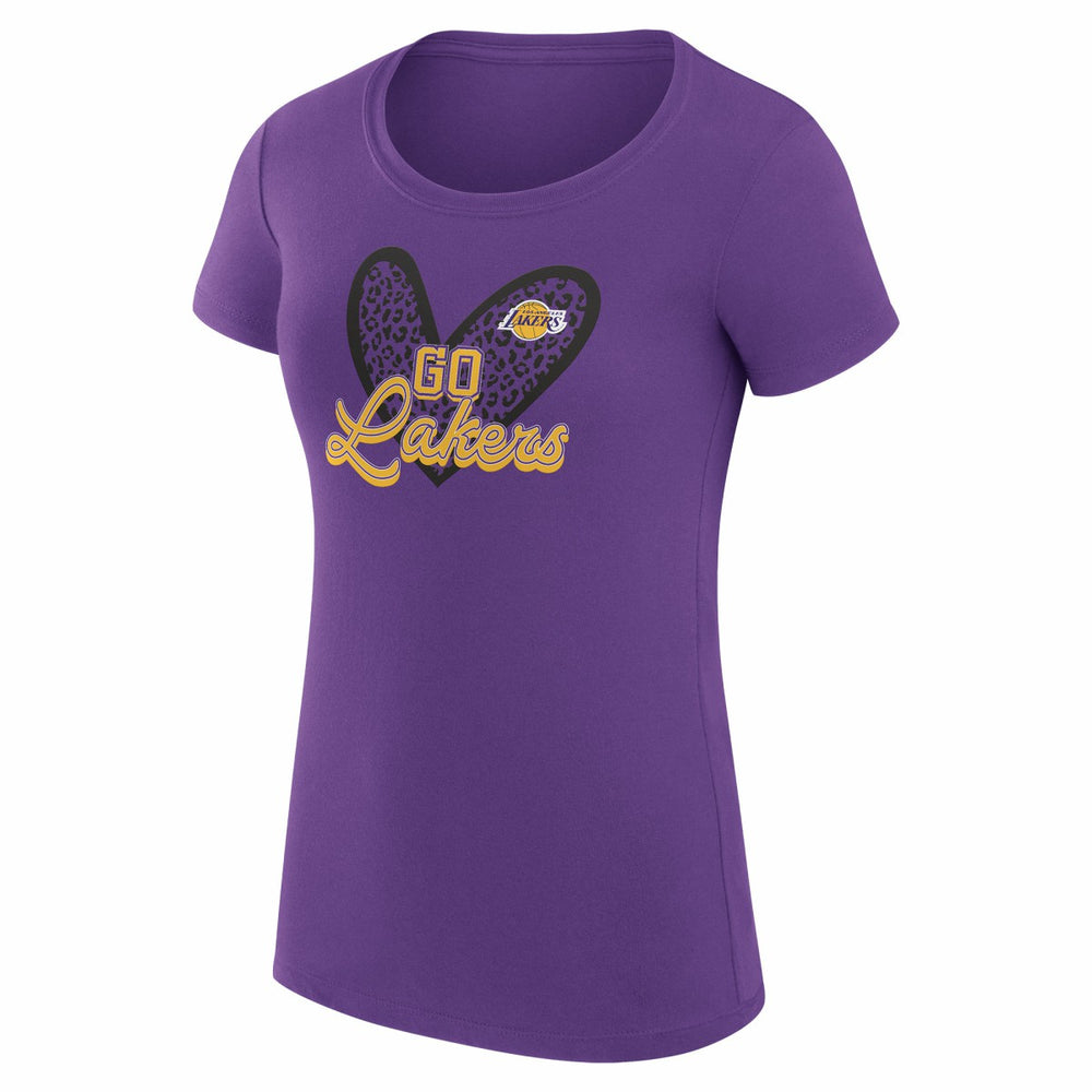 Los Angeles Lakers G-III 4Her by Carl Banks Women's Super-Slim Fit Lightweight Leopard Heart T-Shirt Purple