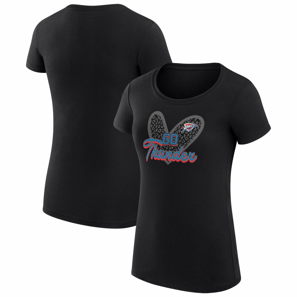 Oklahoma City Thunder G-III 4Her by Carl Banks Women's Super-Slim Fit Lightweight Leopard Heart T-Shirt Black