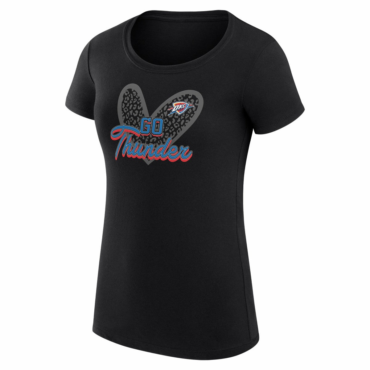 Oklahoma City Thunder G-III 4Her by Carl Banks Women's Super-Slim Fit Lightweight Leopard Heart T-Shirt Black