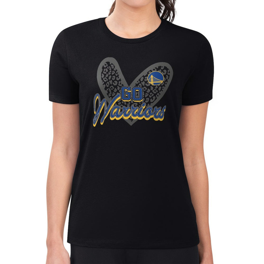 Golden State Warriors G-III 4Her by Carl Banks Women's Super-Slim Fit Lightweight Leopard Heart T-Shirt Black