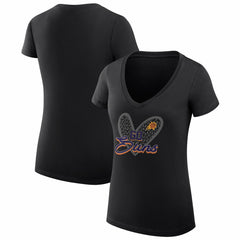 Phoenix Suns G-III 4Her by Carl Banks Women's Super-Slim Fit Lightweight Leopard Heart V-Neck T-Shirt Black