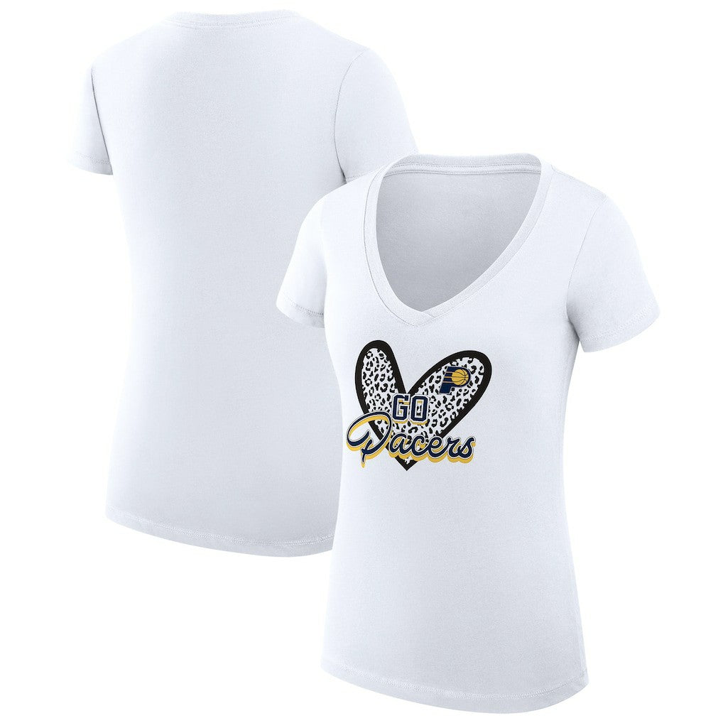 Indiana Pacers G-III 4Her by Carl Banks Women's Super-Slim Fit Lightweight Leopard Heart V-Neck T-Shirt White