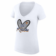 New York Knicks G-III 4Her by Carl Banks Women's Super-Slim Fit Lightweight Leopard Heart V-Neck T-Shirt White