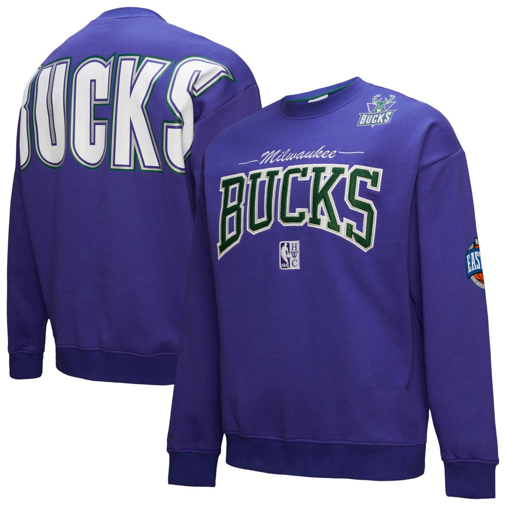 Mitchell & Ness Milwaukee Bucks Hardwood Classics There & Back 2.0 Vintage Pullover Sweatshirt Purple