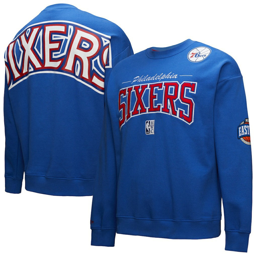 Mitchell & Ness Philadelphia 76ers Hardwood Classics There & Back 2.0 Vintage Pullover Sweatshirt Royal