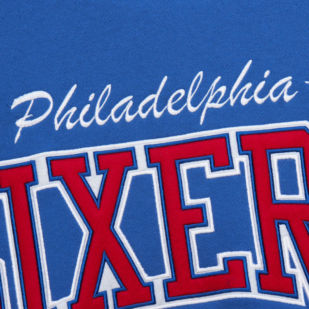 Mitchell & Ness Philadelphia 76ers Hardwood Classics There & Back 2.0 Vintage Pullover Sweatshirt Royal