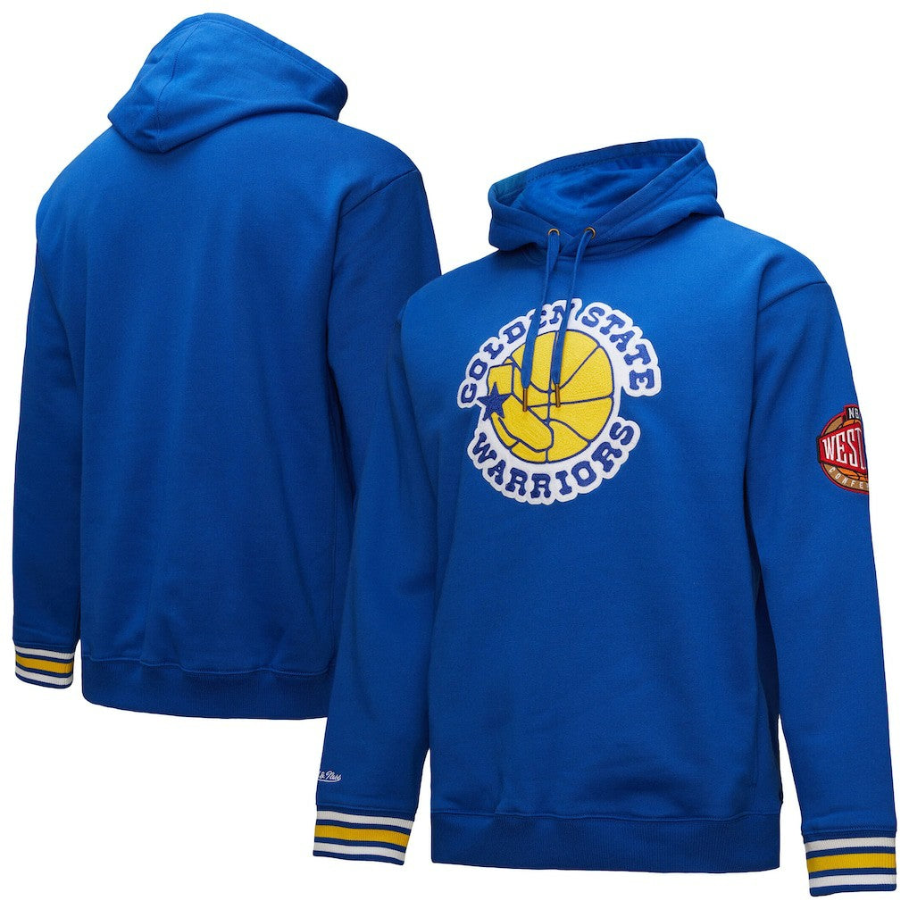 Mitchell & Ness Golden State Warriors Chainstitch Applique Vintage Heavyweight Pullover Hoodie Royal