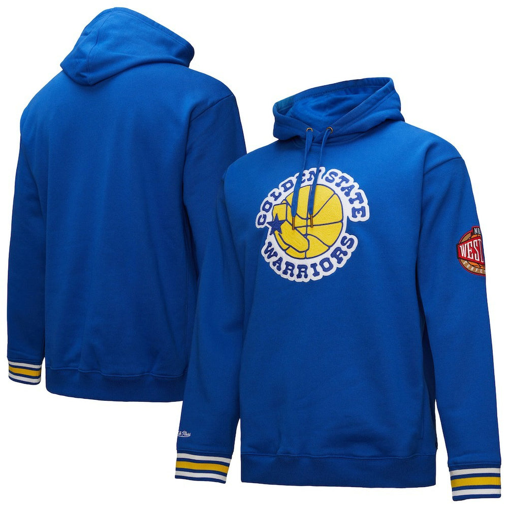 Mitchell & Ness Golden State Warriors Chainstitch Applique Vintage Heavyweight Pullover Hoodie Royal