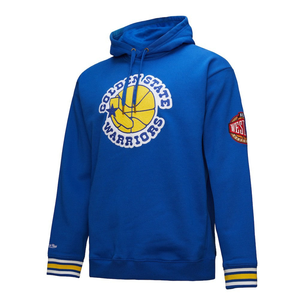 Mitchell & Ness Golden State Warriors Chainstitch Applique Vintage Heavyweight Pullover Hoodie Royal