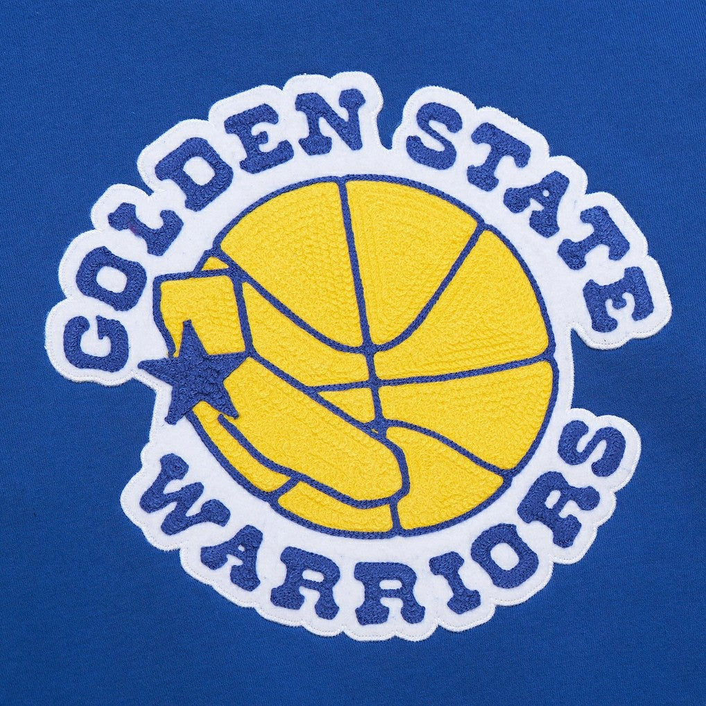 Mitchell & Ness Golden State Warriors Chainstitch Applique Vintage Heavyweight Pullover Hoodie Royal