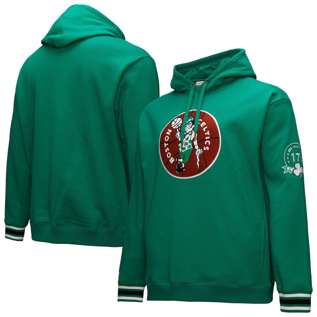 Mitchell & Ness Boston Celtics Chainstitch Applique Vintage Heavyweight Pullover Hoodie Kelly Green