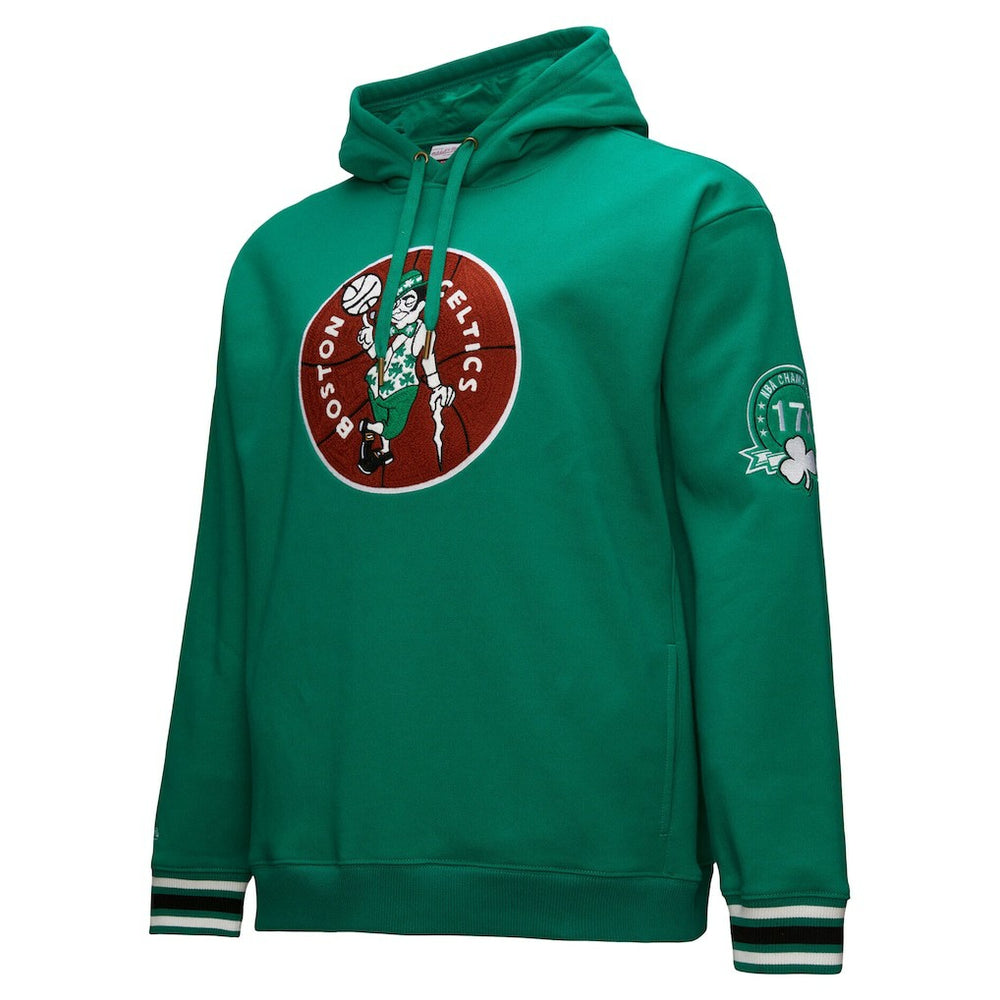 Mitchell & Ness Boston Celtics Chainstitch Applique Vintage Heavyweight Pullover Hoodie Kelly Green