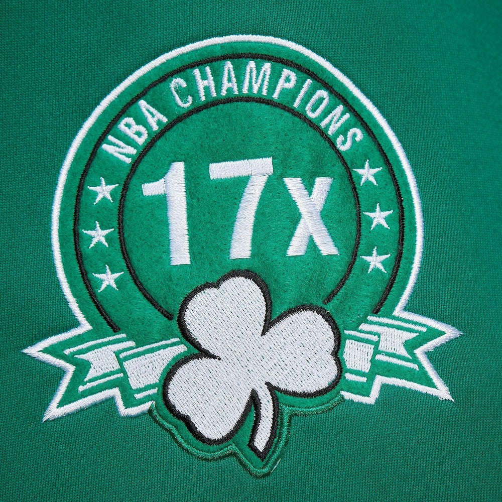 Mitchell & Ness Boston Celtics Chainstitch Applique Vintage Heavyweight Pullover Hoodie Kelly Green