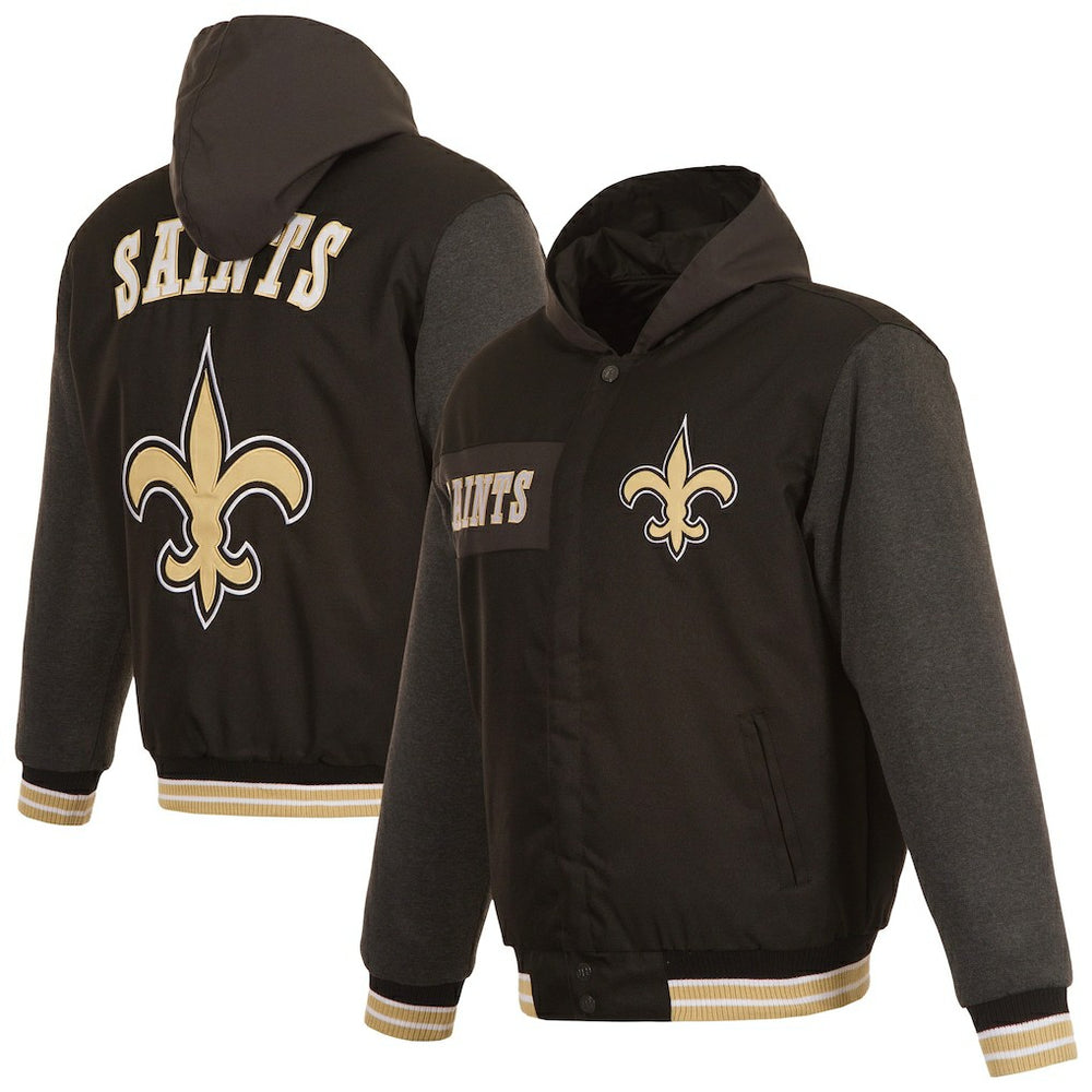 New Orleans Saints JH Design Reversible Twill Hoodie Full-Zip Jacket - Black - NFL
