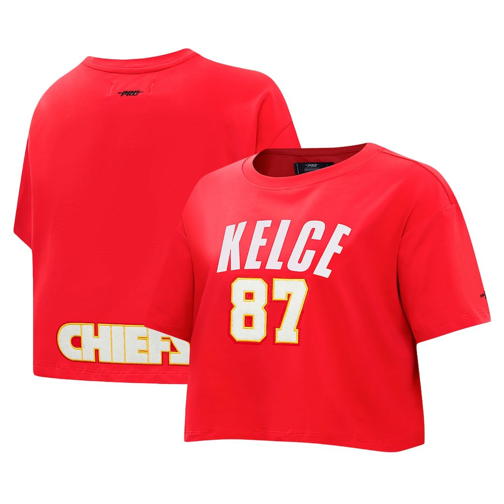 Travis Kelce Kansas City Chiefs Pro Standard Women's Player Name & Number Cropped Boxy T-Shirt - Red - NFL