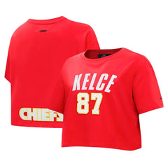 Travis Kelce Kansas City Chiefs Pro Standard Women's Player Name & Number Cropped Boxy T-Shirt - Red - NFL