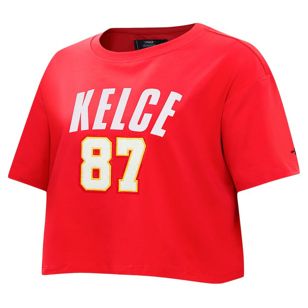 Travis Kelce Kansas City Chiefs Pro Standard Women's Player Name & Number Cropped Boxy T-Shirt - Red - NFL