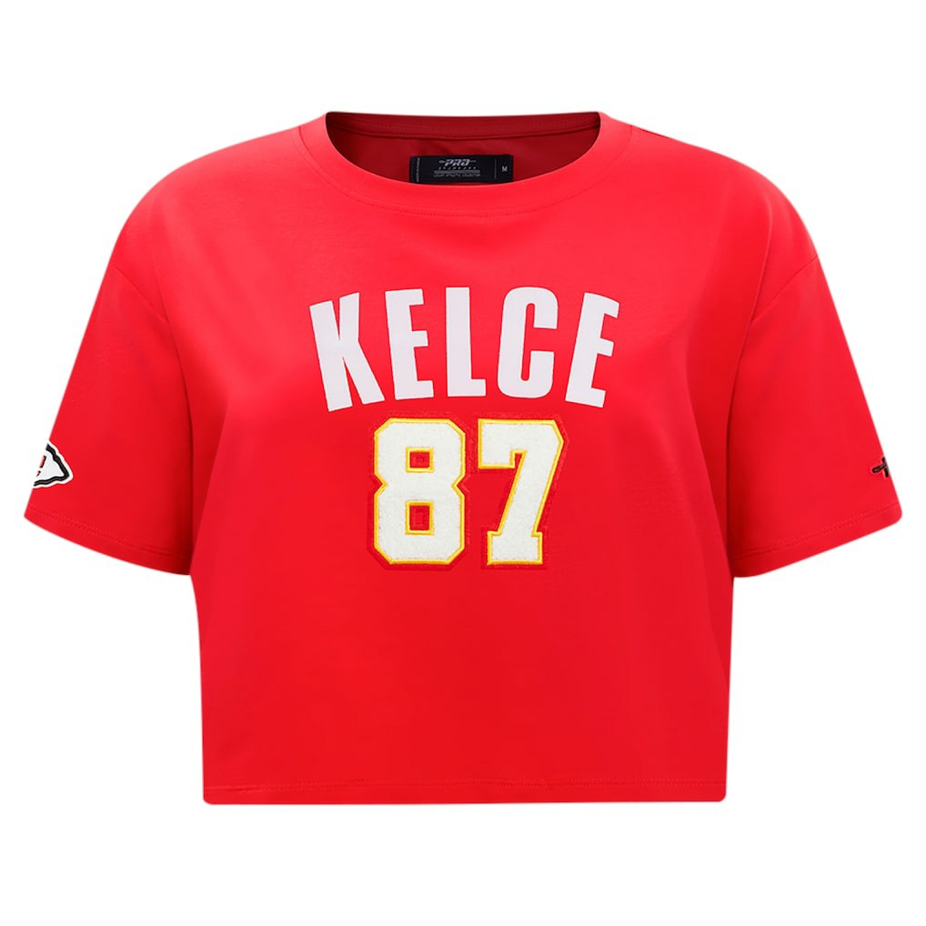 Travis Kelce Kansas City Chiefs Pro Standard Women's Player Name & Number Cropped Boxy T-Shirt - Red - NFL