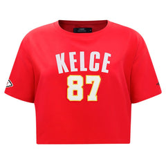 Travis Kelce Kansas City Chiefs Pro Standard Women's Player Name & Number Cropped Boxy T-Shirt - Red - NFL